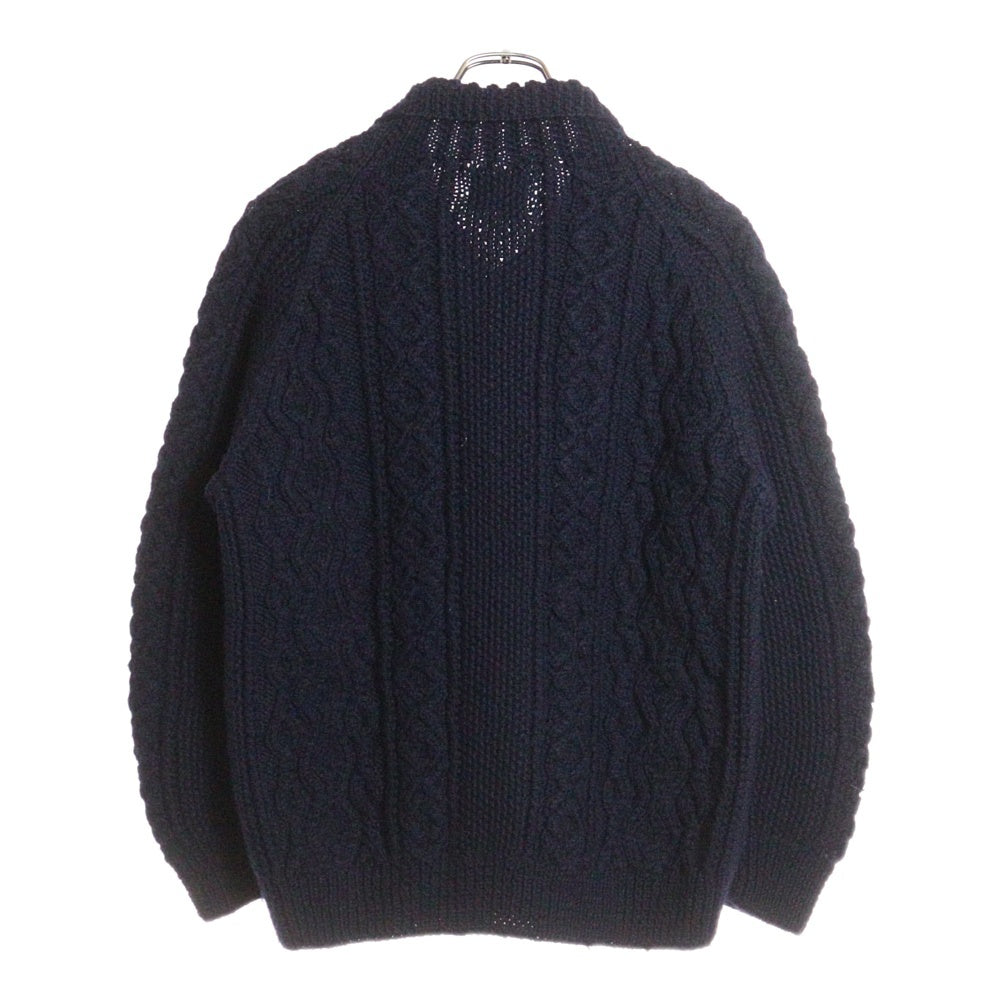INVERALLAN(インバーアラン) 3A ウールケーブルニット レギュラーカラー カーディガン セーター ネイビー