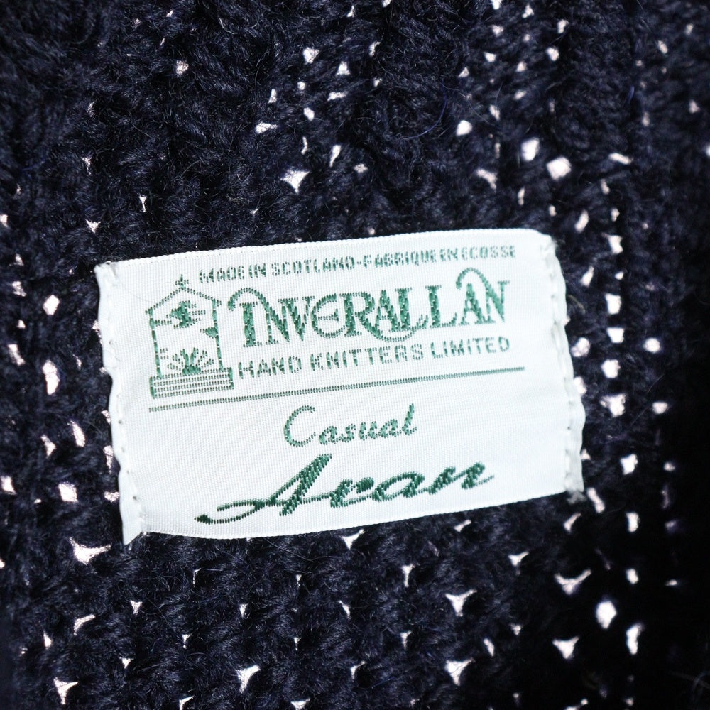 INVERALLAN(インバーアラン) 3A ウールケーブルニット レギュラーカラー カーディガン セーター ネイビー