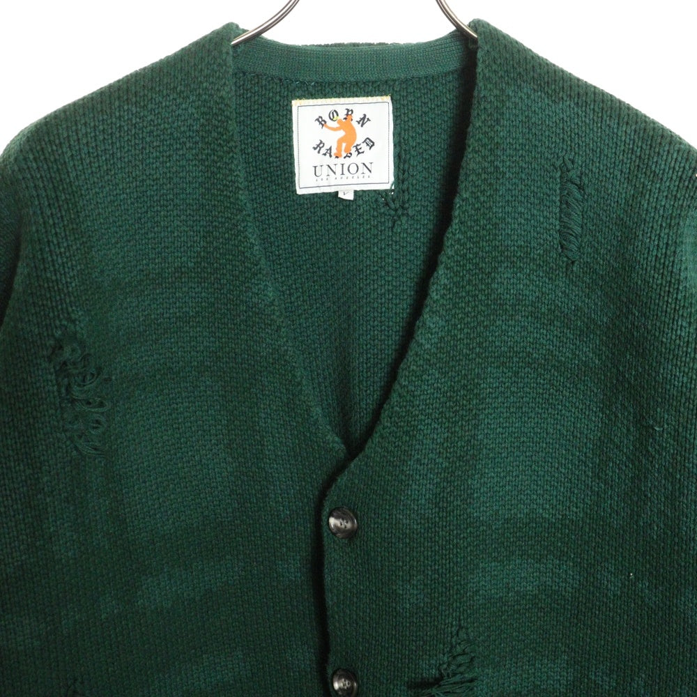 UNION(ユニオン) ×BORN X RAISED DISTRESSED CARDIGAN ボーンアンドレイズド ディストレス ダメージ加工 カーディガン グリーン