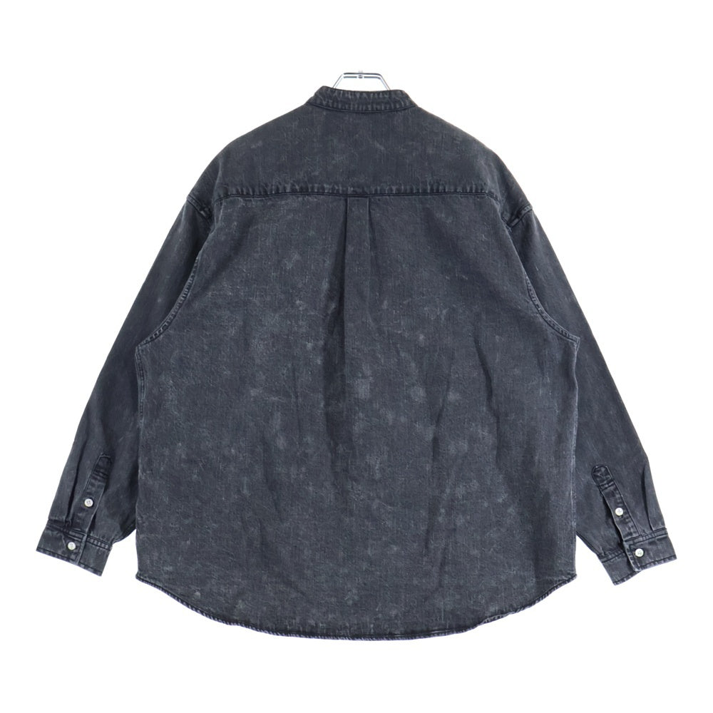 CAMBIO(カンビオ) Chemical Wash Denim Distressed Shirts ケミカルウォッシュ ディストレス 長袖ノーカラーデニムシャツ グレー MIU-242-009