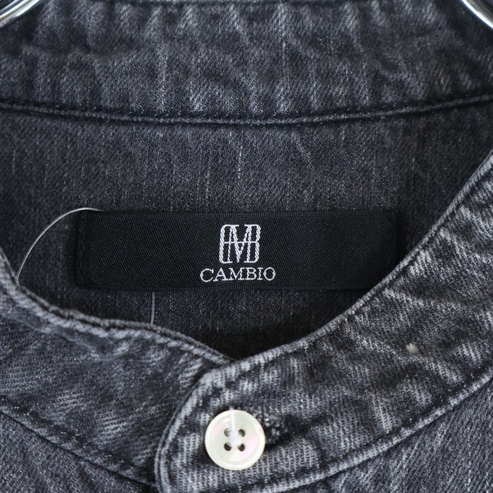 CAMBIO(カンビオ) Chemical Wash Denim Distressed Shirts ケミカルウォッシュ ディストレス 長袖ノーカラーデニムシャツ グレー MIU-242-009