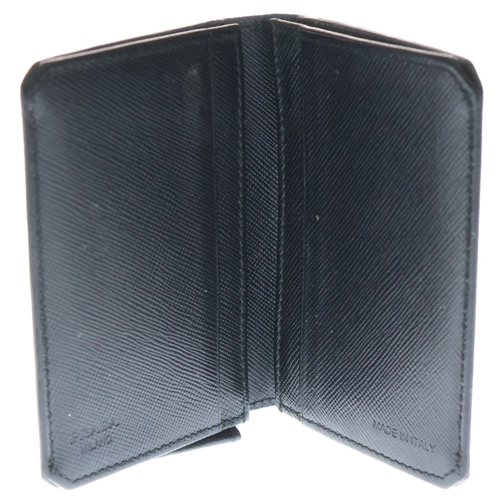 PRADA(プラダ) フロントロゴプレート レザー コンパクトカードケース 二つ折り財布 ブラック