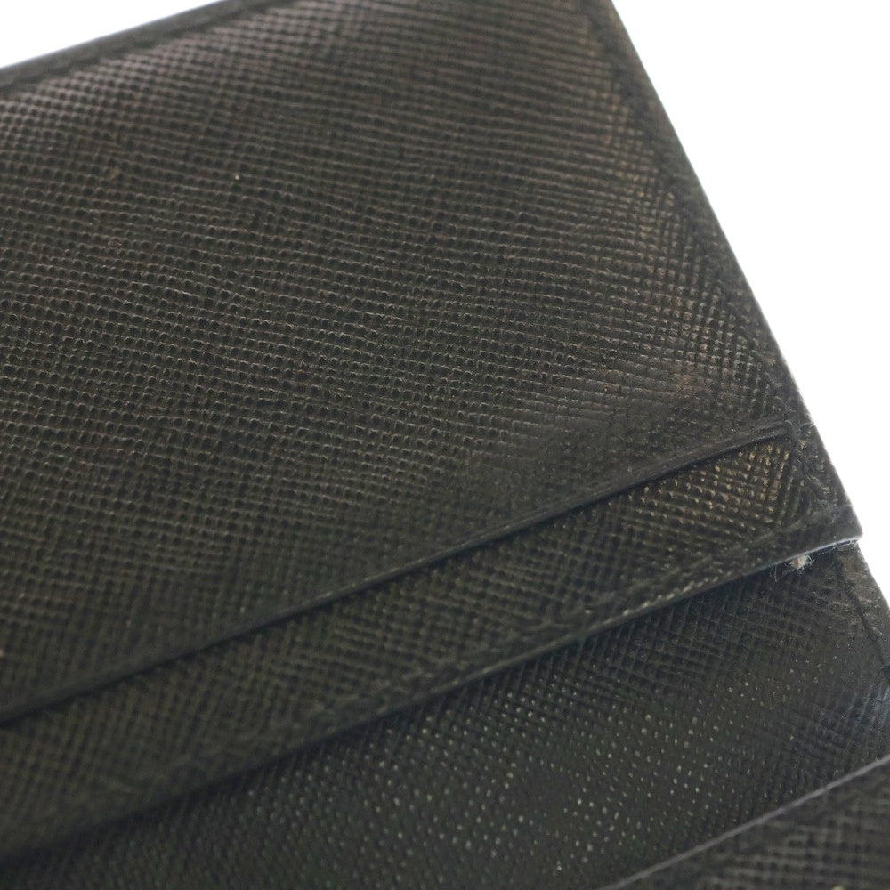 PRADA(プラダ) フロントロゴプレート レザー コンパクトカードケース 二つ折り財布 ブラック