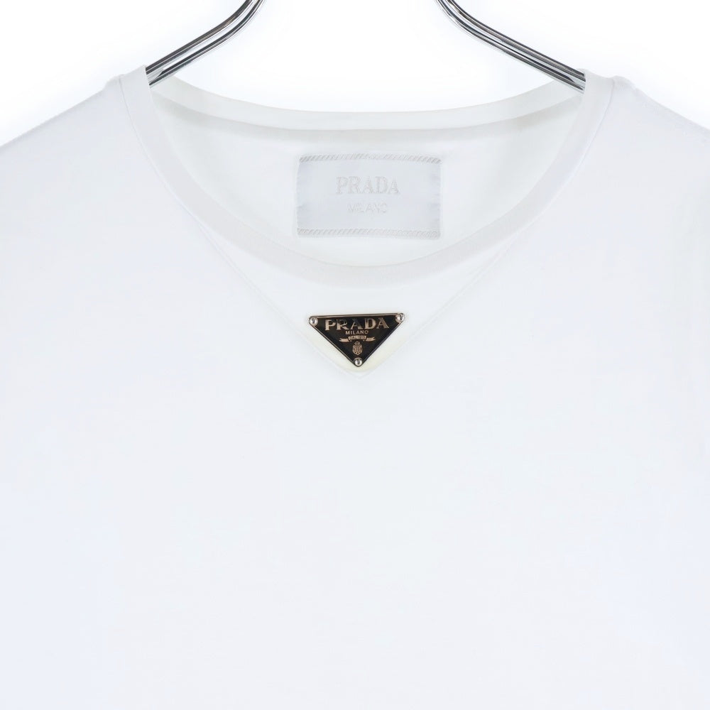 PRADA(プラダ) 23SS トライアングルロゴプレート コットン クルーネック カットソー 半袖Tシャツ ホワイト UJN861 S232 240