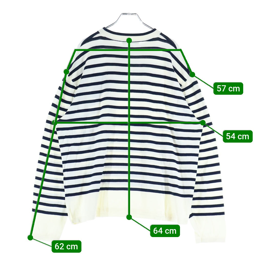 MAISON KITSUNE(メゾンキツネ) ボーダー柄 フロント刺繍 クルーネックニットセーター ホワイト/ネイビー MM00803KT1102