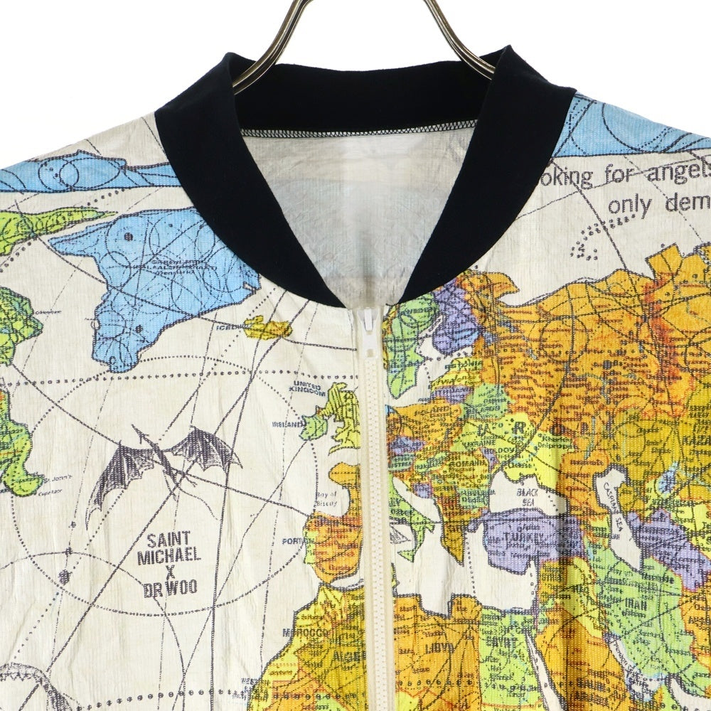 SAINT MICHAEL(セントマイケル) DR.WOO DW BJ PAPER JKT WORLD MAP WHITE ワールド マップ ペーパー ジャケット マルチ SM-S23-0000-084