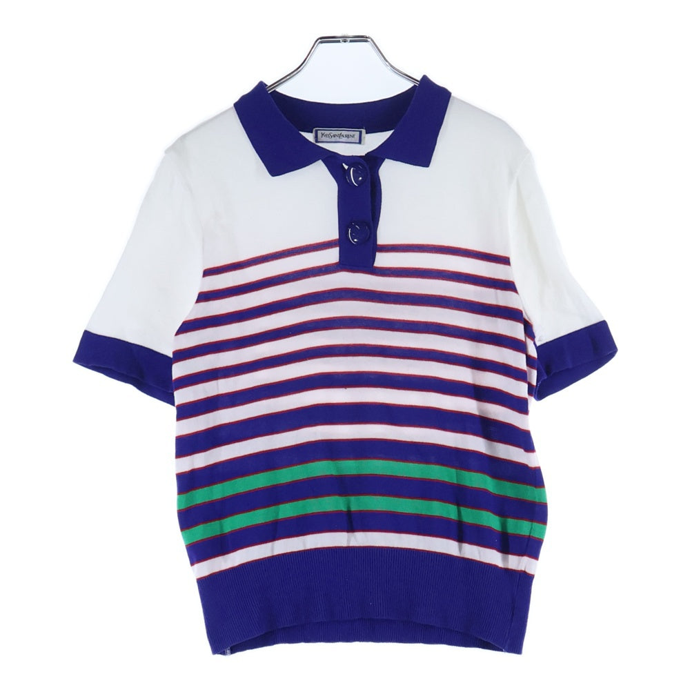 YVES SAINT LAURENT(イヴサンローラン) ビックボタンデザイン ボーダー柄 半袖ポロシャツ レディース マルチカラー WK83-264