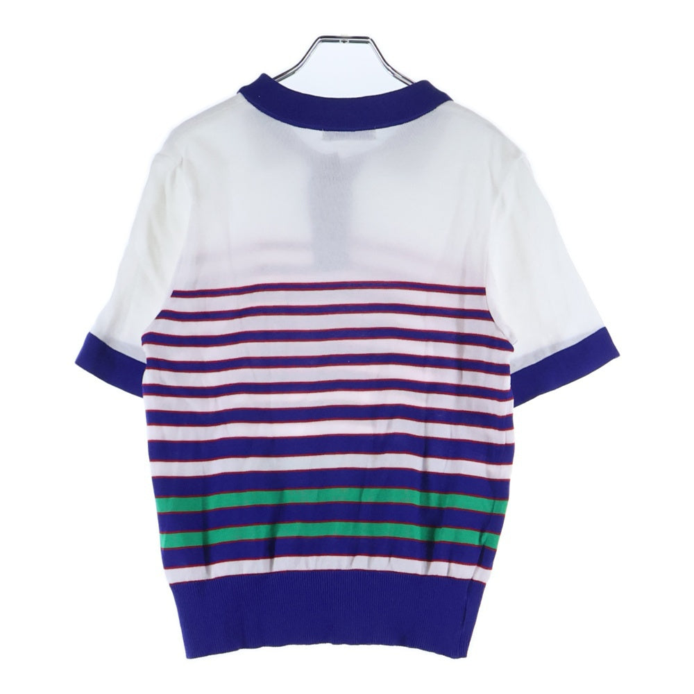 YVES SAINT LAURENT(イヴサンローラン) ビックボタンデザイン ボーダー柄 半袖ポロシャツ レディース マルチカラー WK83-264