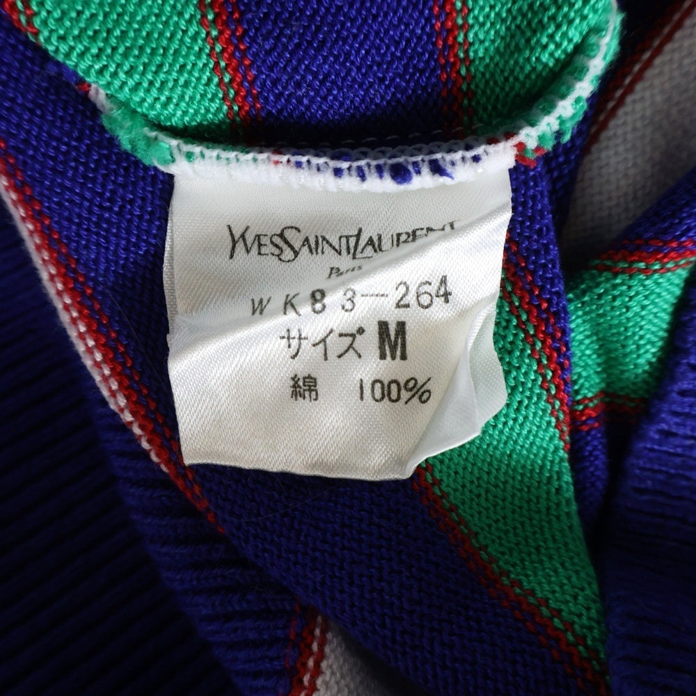 YVES SAINT LAURENT(イヴサンローラン) ビックボタンデザイン ボーダー柄 半袖ポロシャツ レディース マルチカラー WK83-264