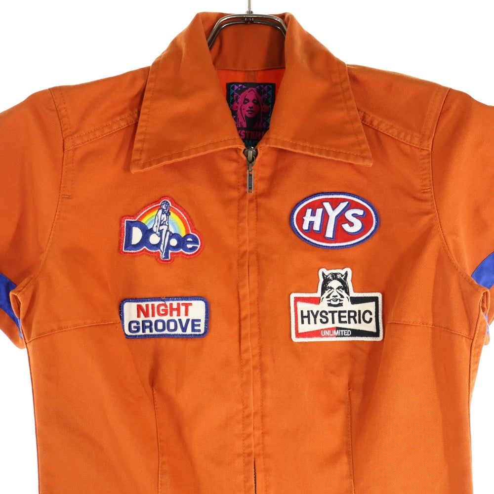 HYSTERIC GLAMOUR(ヒステリックグラマー) フロントパッチワークデザイン マルチポケット ジップアップ オールインワン ツナギ レディース オレンジ 01201AS01