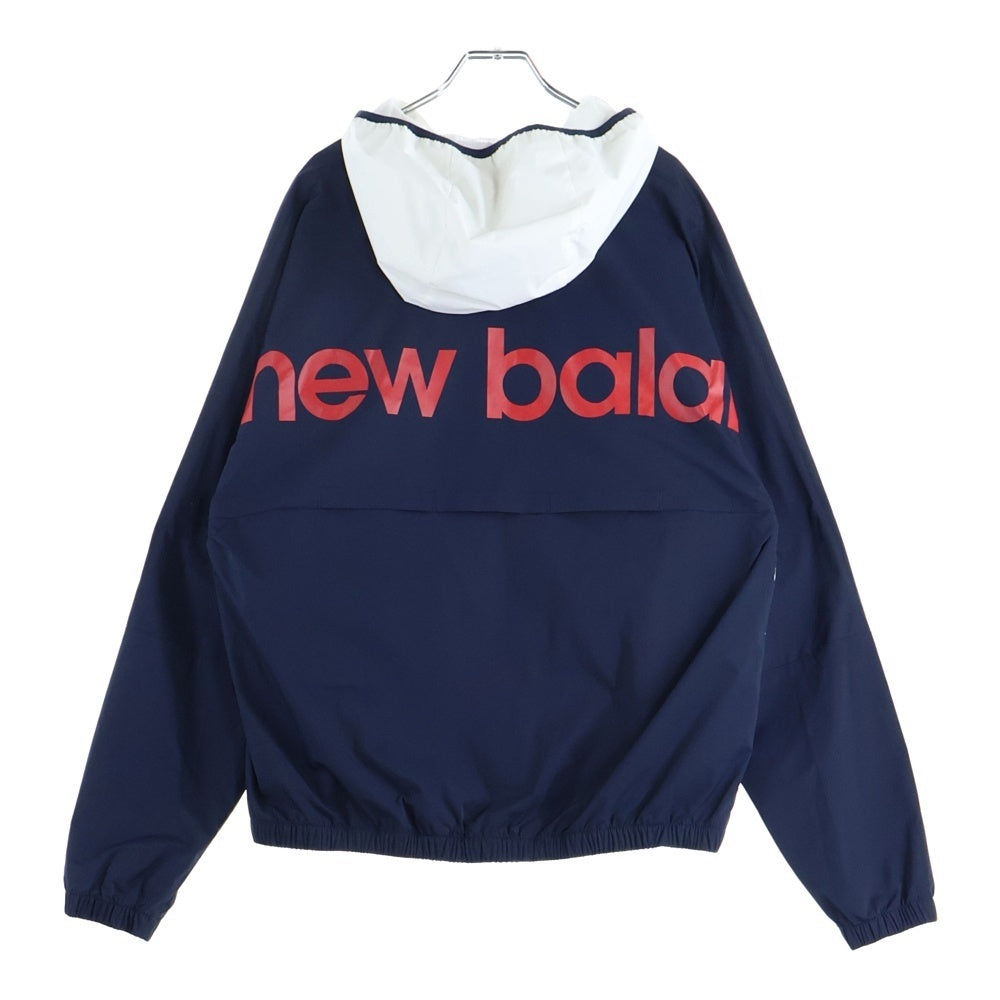New Balance(ニューバランス) ウインドブレーカー フロントロゴ ジップアップ フーデッドジャケット ホワイト/ネイビー JMJL9504