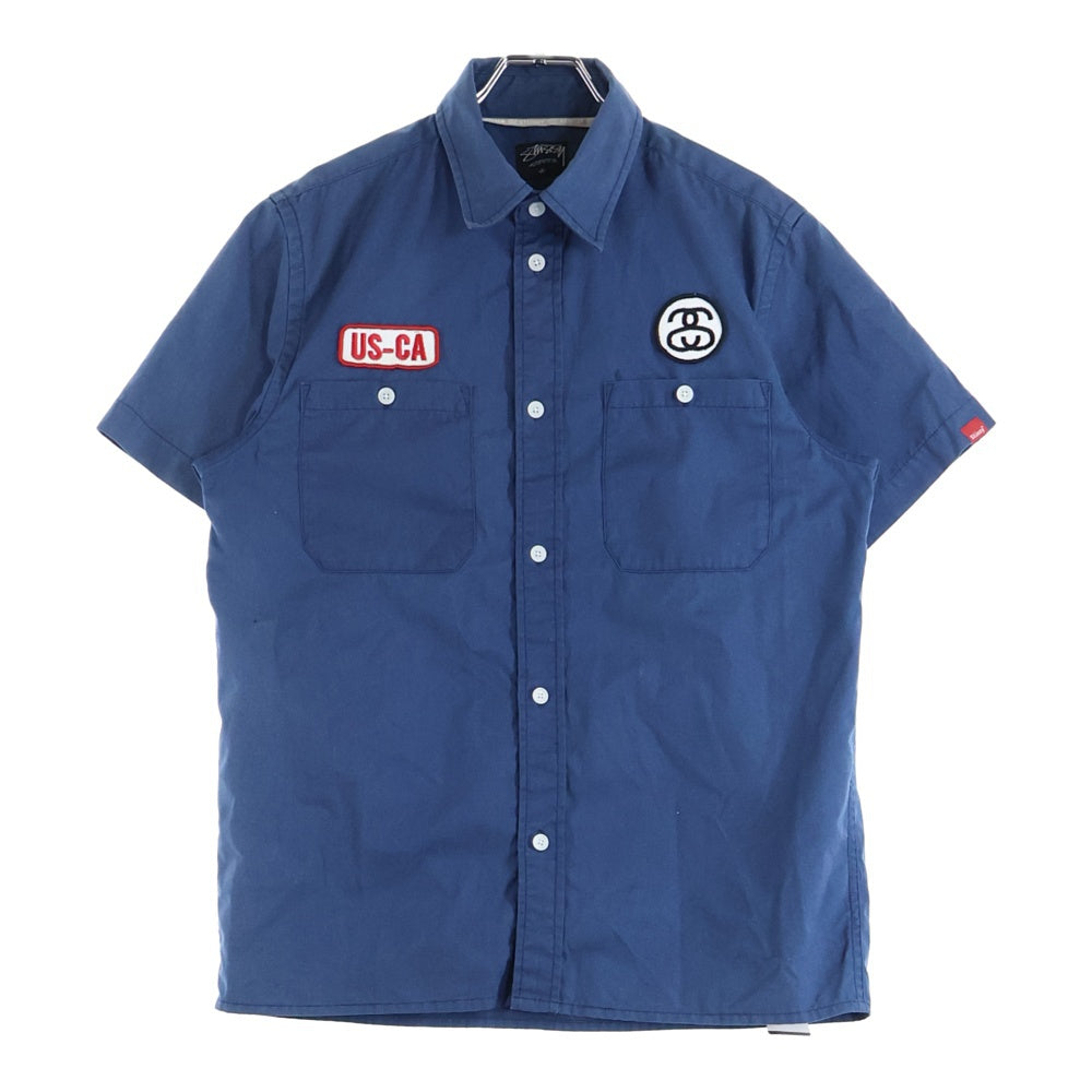 STUSSY(ステューシー) コットン ロゴワッペン 半袖 ワークシャツ ネイビー