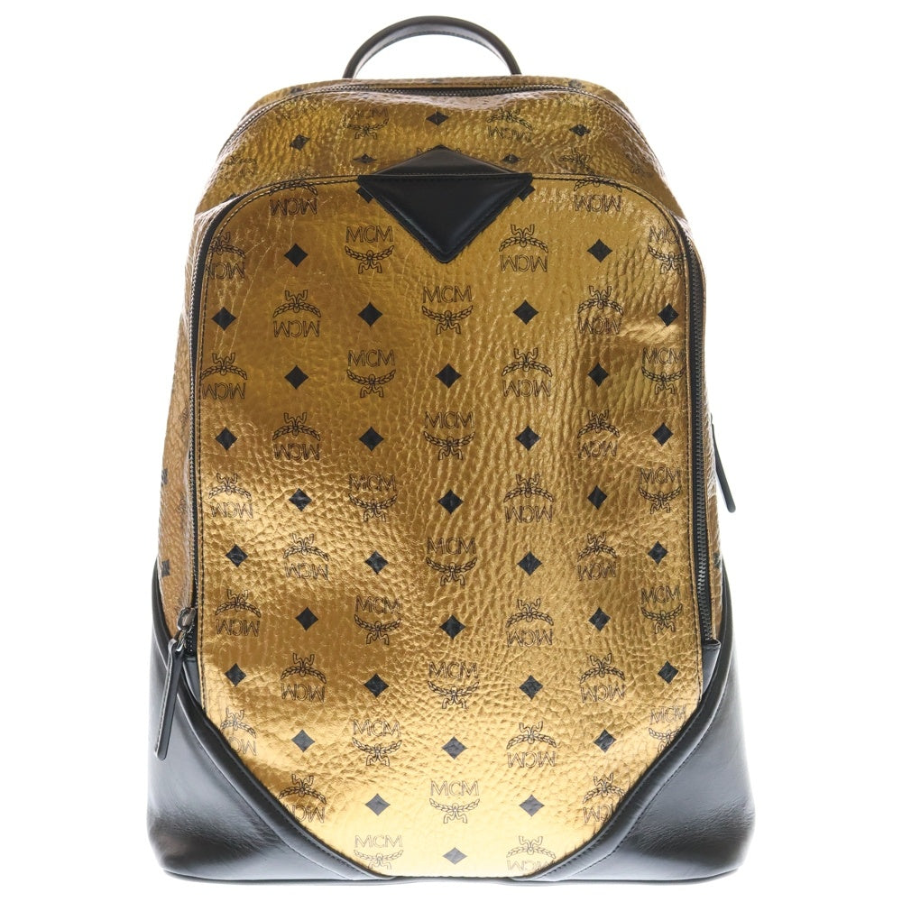MCM(エム シー エム) ロゴプレート付き ヴィセトス総柄 レザー バックパック リュック ブラウン