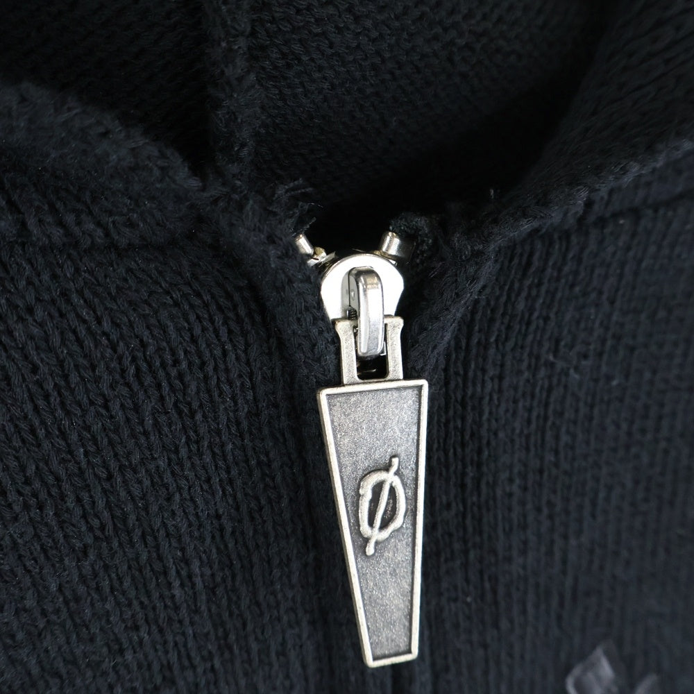 NO BRAND(ノーブランド) SKOOL スクール SKOOT RECLUSE KNIT HOODIE スクート リクルース ダメージ加工 胸パッチデザイン フーデッド ジップアップ ニット カーディガン ブラック