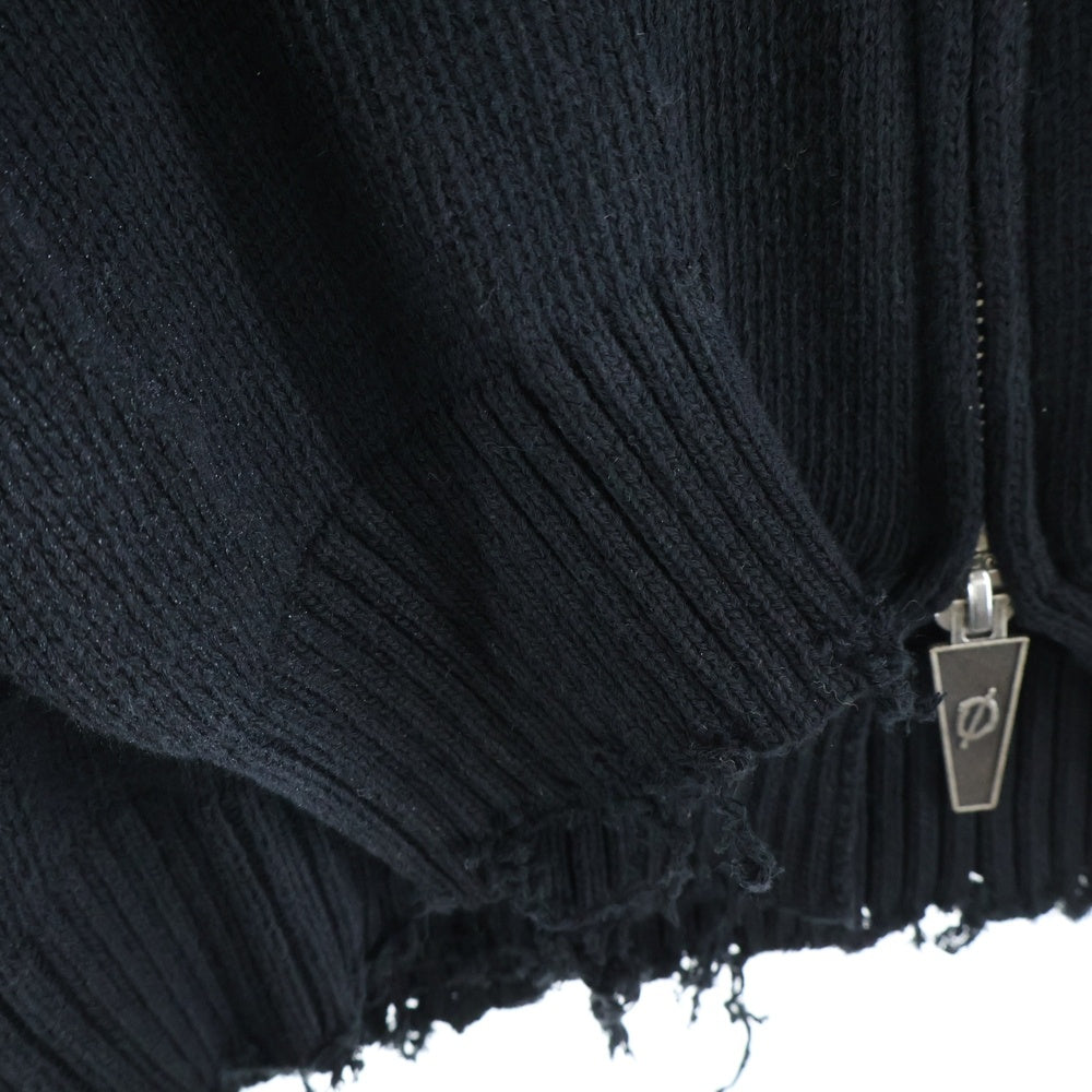 NO BRAND(ノーブランド) SKOOL スクール SKOOT RECLUSE KNIT HOODIE スクート リクルース ダメージ加工 胸パッチデザイン フーデッド ジップアップ ニット カーディガン ブラック