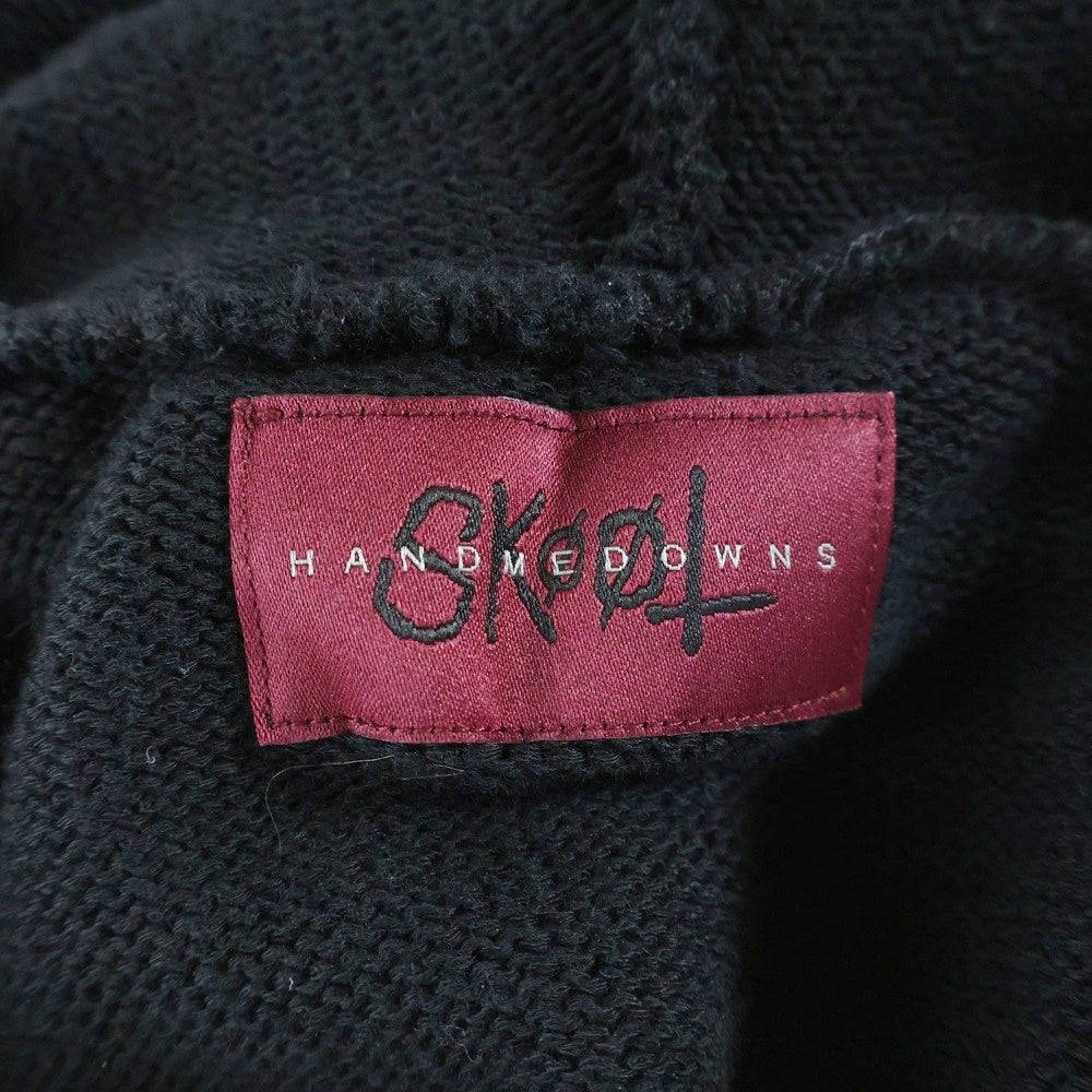 NO BRAND(ノーブランド) SKOOL スクール SKOOT RECLUSE KNIT HOODIE スクート リクルース ダメージ加工 胸パッチデザイン フーデッド ジップアップ ニット カーディガン ブラック