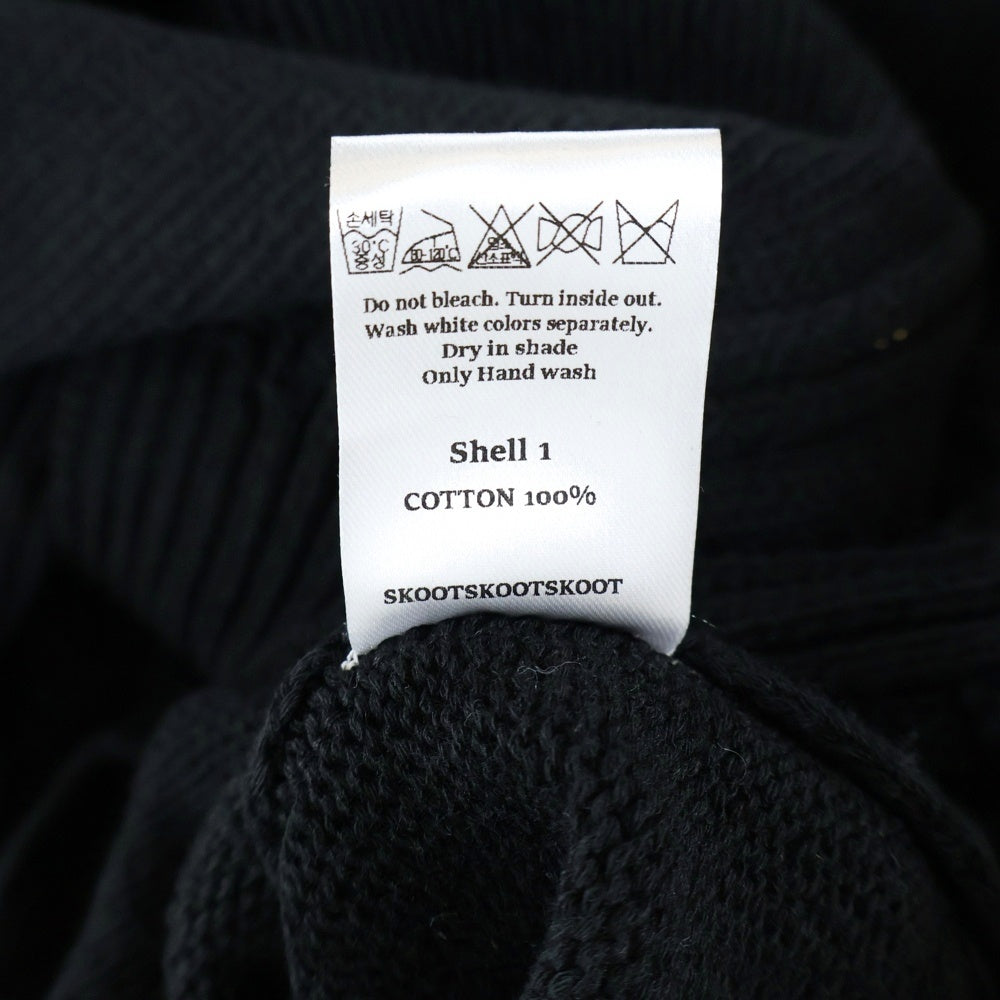 NO BRAND(ノーブランド) SKOOL スクール SKOOT RECLUSE KNIT HOODIE スクート リクルース ダメージ加工 胸パッチデザイン フーデッド ジップアップ ニット カーディガン ブラック