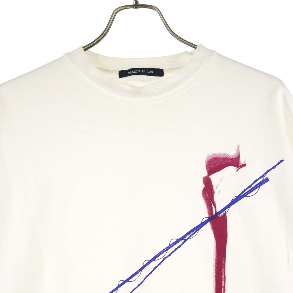 ALMOSTBLACK(オールモストブラック) 18AW LAYERED CUT SEW レイヤードデザイン コットン 長袖Tシャツ カットソー ホワイト 18AW-CS03