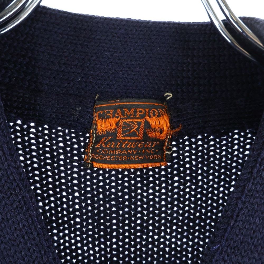 CHAMPION(チャンピオン) 30-40S VINTAGE ヴィンテージ 初期ランタグ パッチ無 ウールニット レタードカーディガン ネイビー