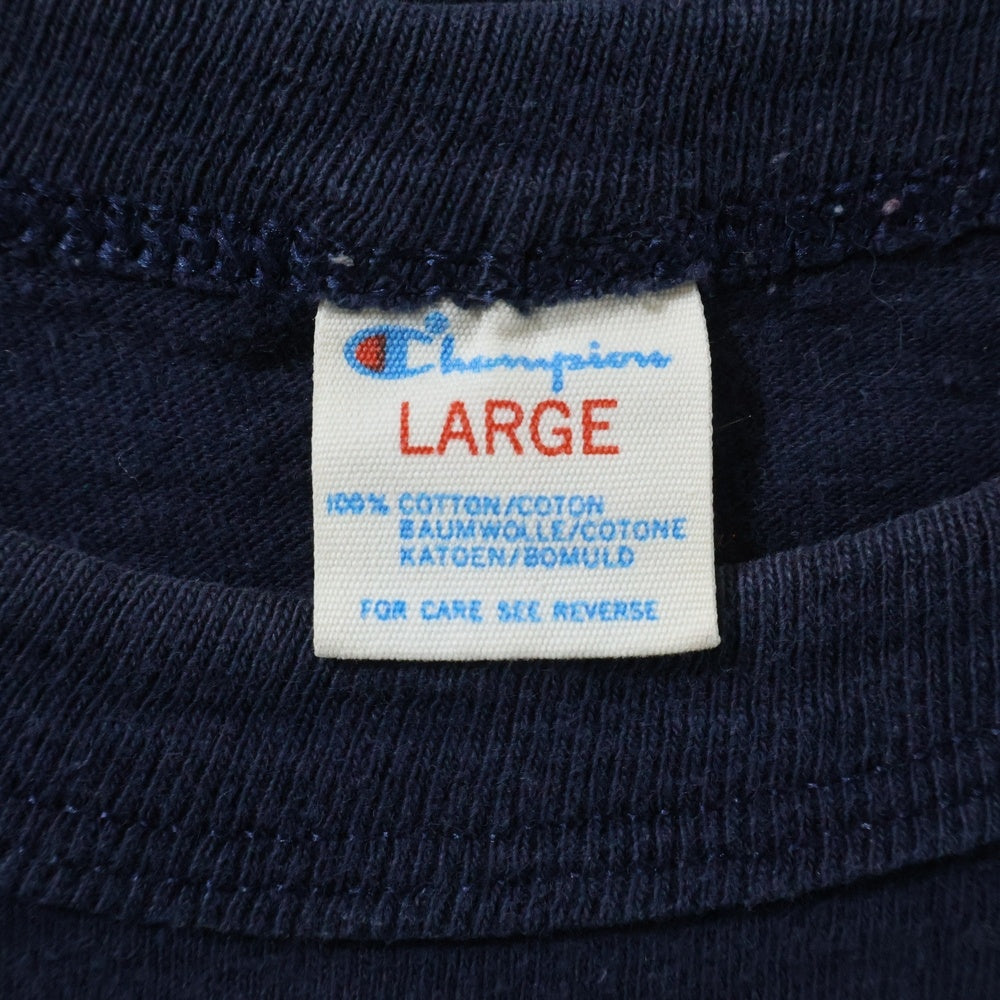WOOLRICH(ウールリッチ) 80S VINTAGE ヴィンテージ USA製 CHAMPIONボディ トリコロールタグ 両面プリント クルーネック 半袖Tシャツ カットソー ネイビー