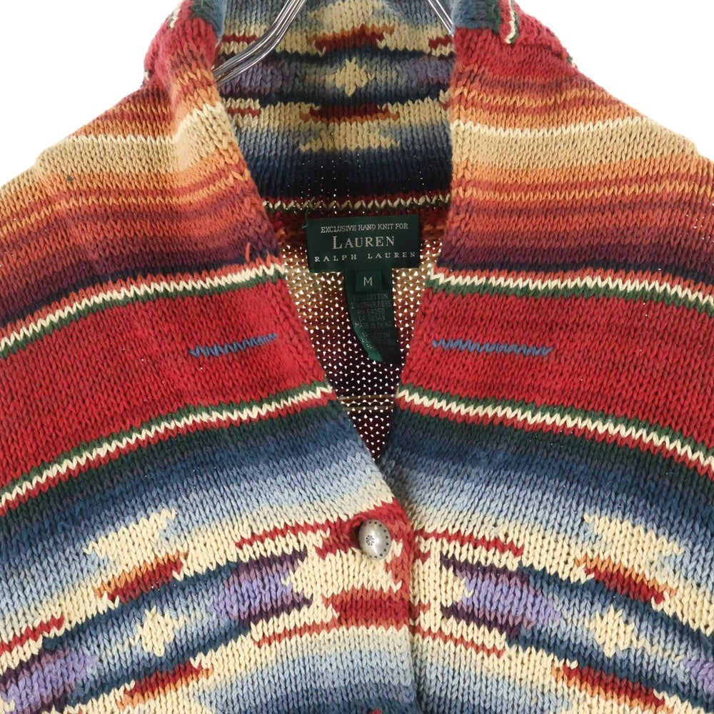 LAUREN RALPH LAUREN(ローレンラルフローレン) ネイティブ柄 コンチョボタン ショールカラー コットンニット カーディガン レッド