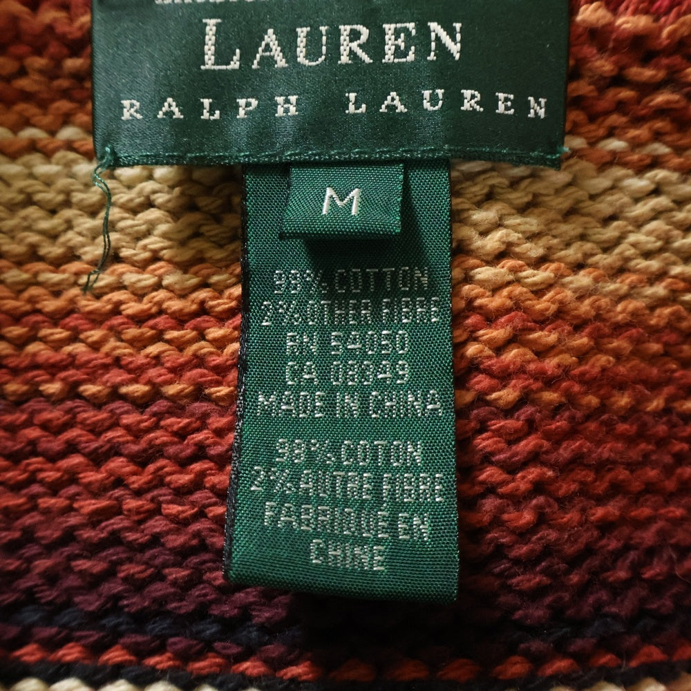 LAUREN RALPH LAUREN(ローレンラルフローレン) ネイティブ柄 コンチョボタン ショールカラー コットンニット カーディガン レッド