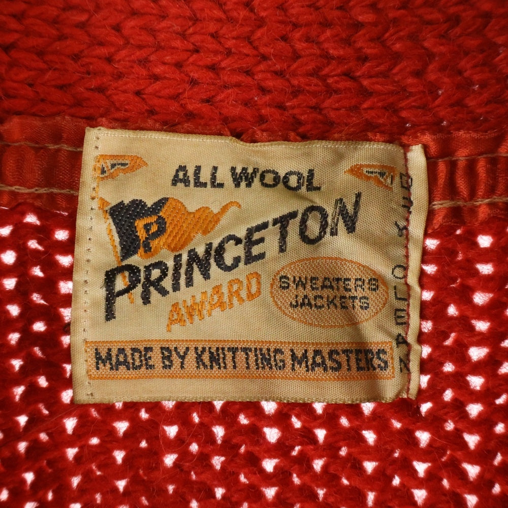 VINTAGE(ヴィンテージ) 50-70S VINTAGE PRINCETON ヴィンテージ プリンストン アームボーダー ウールニット レタードカーディガン レッド