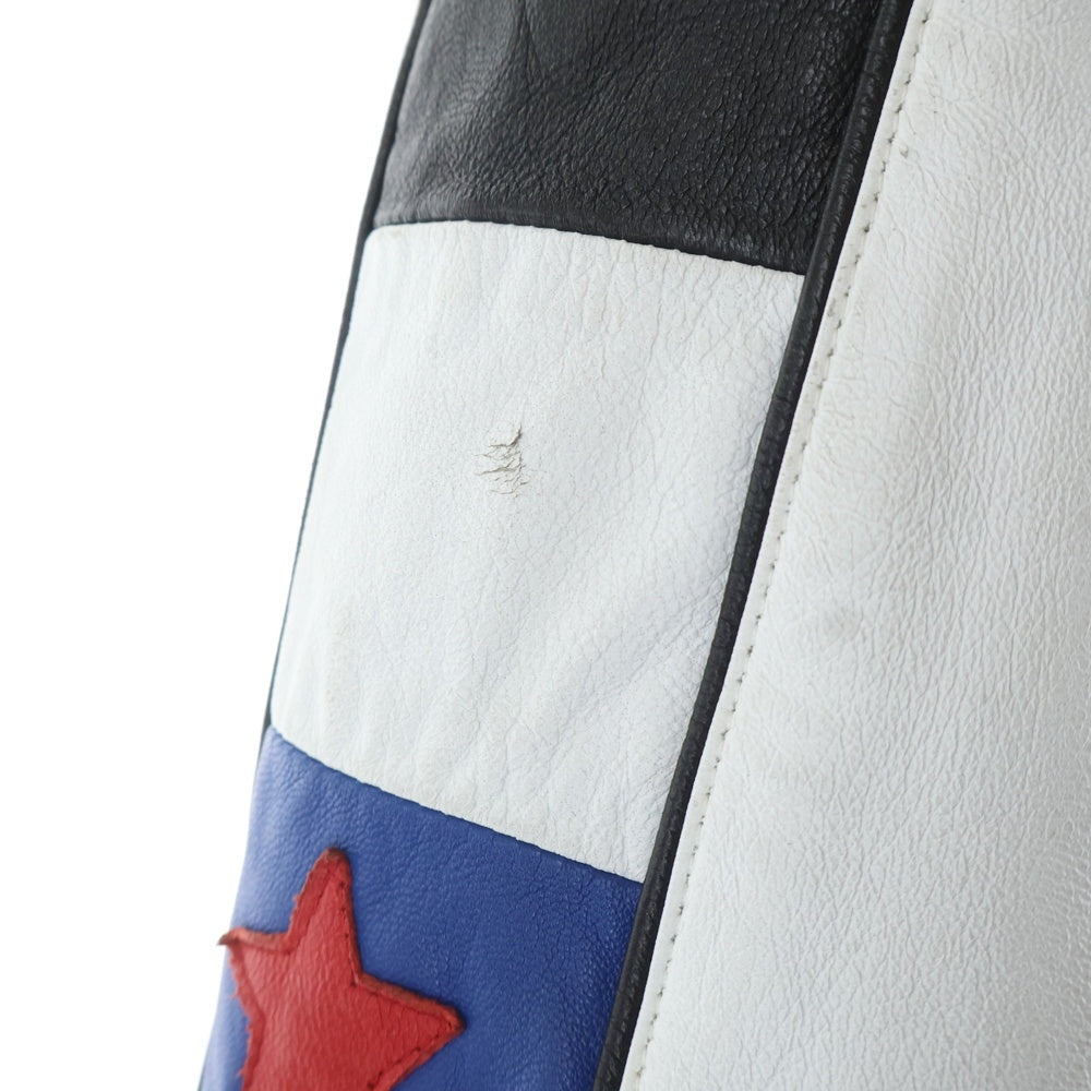 JEFFHAMILTON(ジェフハミルトン) 90S VINTAGE LEATHER STADIUM JACKET 胸ロゴ スタジャン レザージャケット ブルゾン ブラック/レッド/ブルー