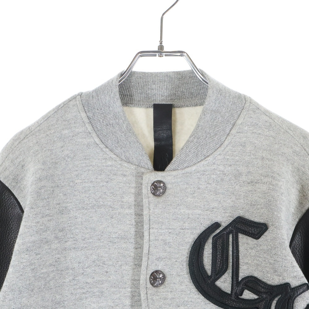 CHROME HEARTS(クロムハーツ) JKT GRP NOT BOMBER グループ ノット 胸ロゴデザイン レザー切り替え ボンバージャケット グレー 2212-304-6852