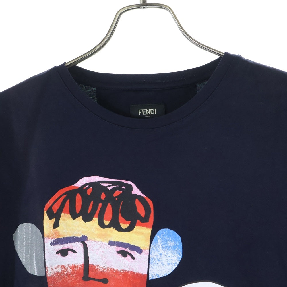 FENDI(フェンディ) フロントロゴデザイン クルーネック カットソー 半袖Tシャツ ネイビー FY0798 8CW