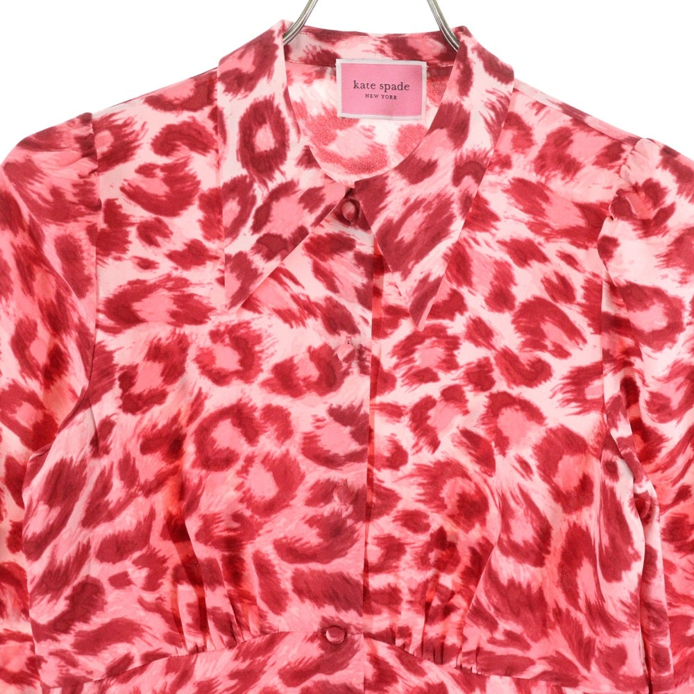 Kate Spade(ケイトスペード) PANTHERA LONG SLEEVE SHIRTDRESS パンテーラ ロングスリーブ レオパード シャツドレス レディース レッド NJMUA862