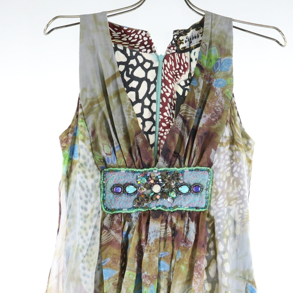 MEGHAN(メーガン) 総柄 ストーンスタッズ ノースリーブワンピース ドレス レディース マルチカラー 9H-M7625