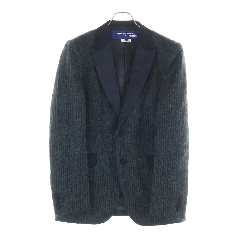 JUNYA WATANABE COMME des GARCONS(ジュンヤワタナベ コムデギャルソン) モヘアニット切り替え 2B ダブルフラップポケット タキシード テーラードジャケット ブラック/グリーン WP-J018