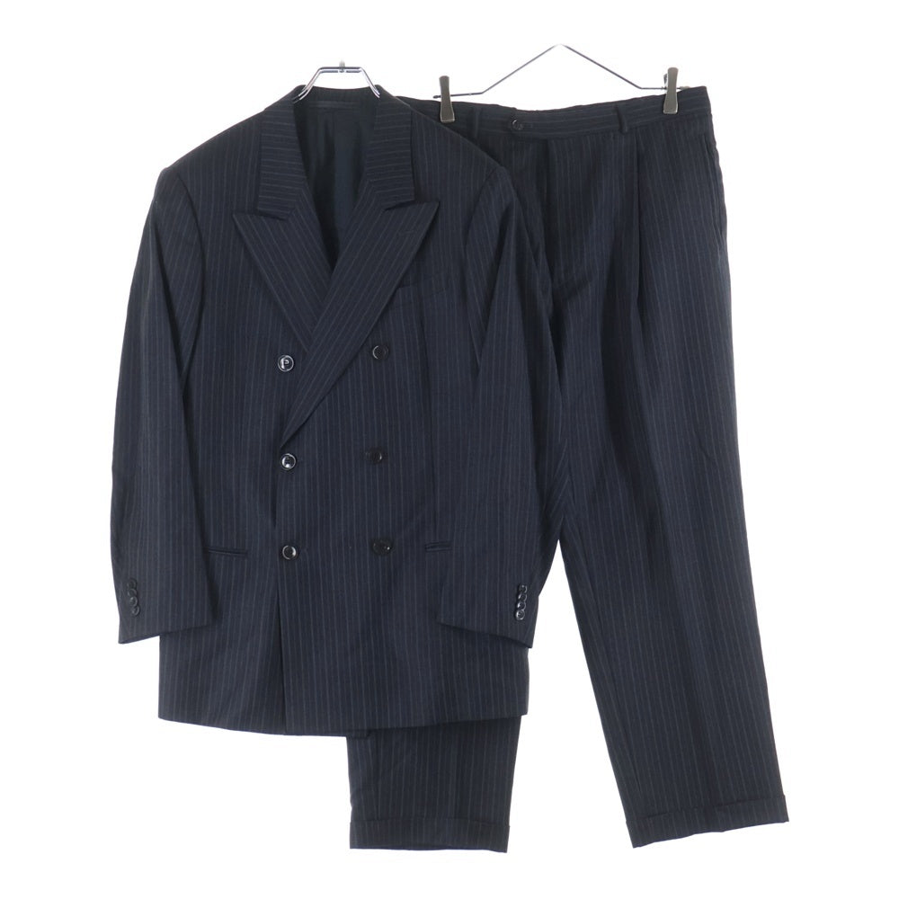 ARMANI COLLEZIONI(アルマーニ コレツィオーニ) ダブルポケット ピークドラペル ストライプ柄 テーラードジャケット 1タック ジップアップ スラックスパンツ セットアップ ブラック 2B55CF/2B55CF