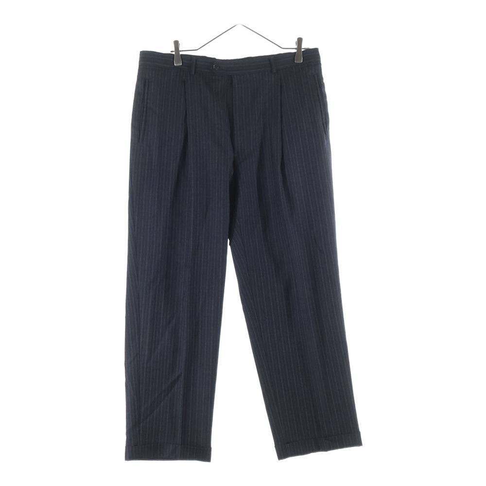 ARMANI COLLEZIONI(アルマーニ コレツィオーニ) ダブルポケット ピークドラペル ストライプ柄 テーラードジャケット 1タック ジップアップ スラックスパンツ セットアップ ブラック 2B55CF/2B55CF