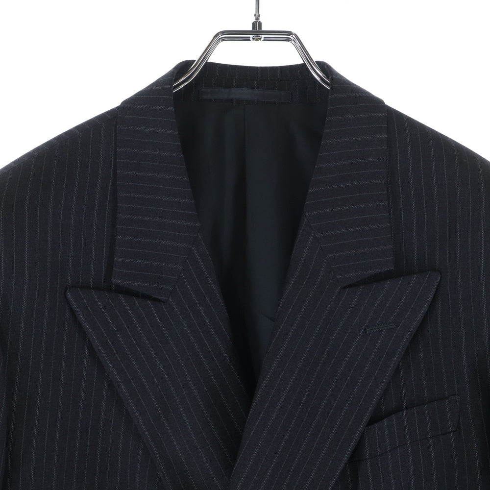 ARMANI COLLEZIONI(アルマーニ コレツィオーニ) ダブルポケット ピークドラペル ストライプ柄 テーラードジャケット 1タック ジップアップ スラックスパンツ セットアップ ブラック 2B55CF/2B55CF