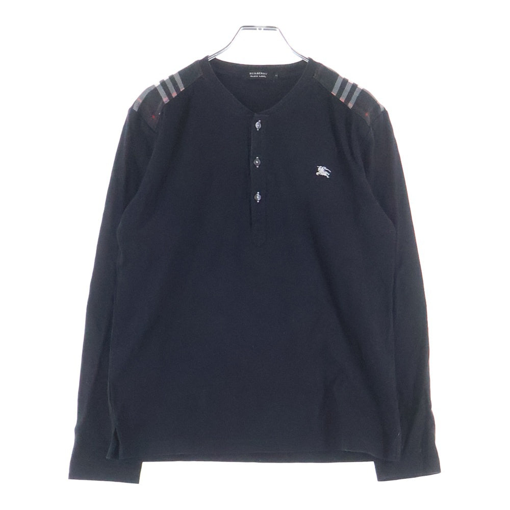 BURBERRY BLACK LABEL(バーバリー ブラックレーベル) ノバチェック ロングスリーブ ヘンリーネックTシャツ カットソー ブラック BMV47-806-09