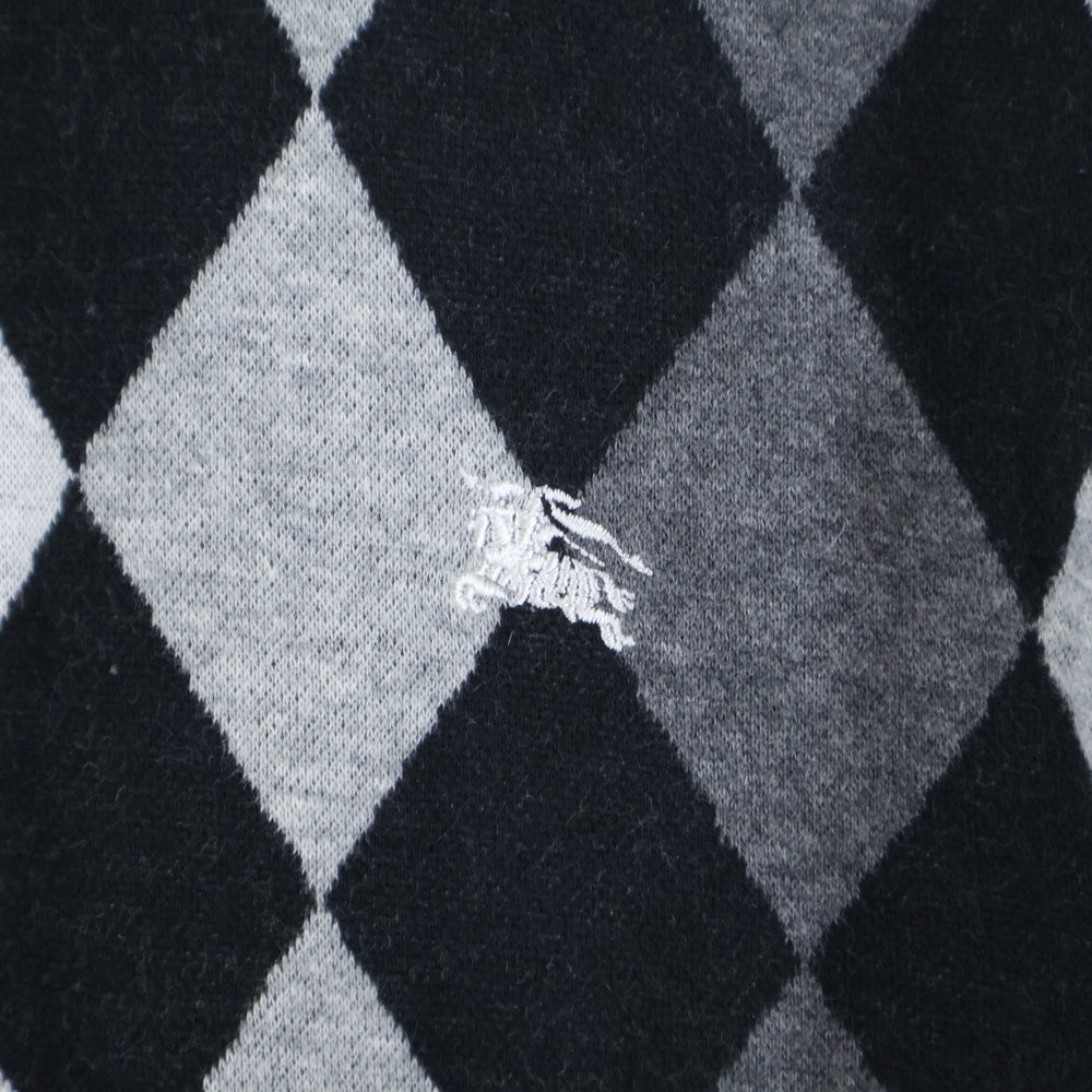 BURBERRY BLACK LABEL(バーバリー ブラックレーベル) アーガイル柄 ジップアップ ニットジャケット ブラック/グレー BMV86-112-09