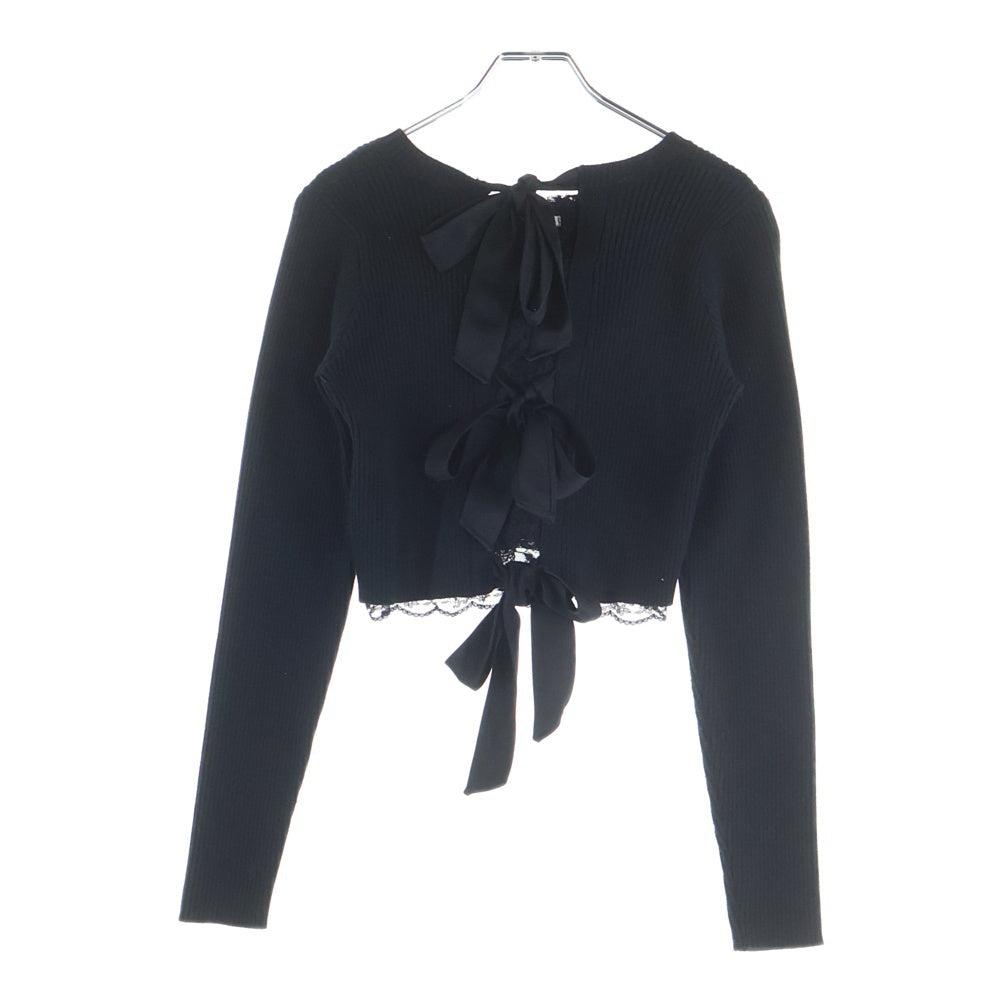 NO BRAND(ノーブランド) M me eme エムミーエメ Back ribbon rib knit tops バックリボン リブニット トップス ブラック レディース 10460