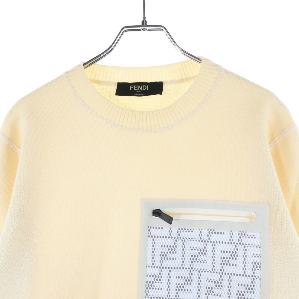 FENDI(フェンディ) 20SS ズッカ柄メッシュポケット クルーネック ニットスウェット セーター ベージュ FAE536 AAXS