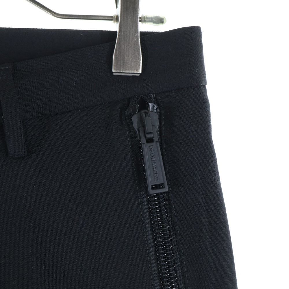 DSQUARED2(ディースクエアード) ウール混 裾サイドジップ テーパードスラックスパンツ ブラック S74KB0309