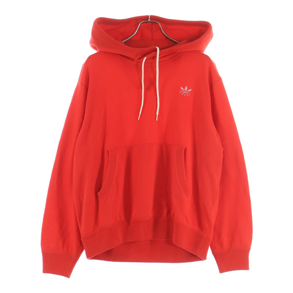GUCCI(グッチ) 22AW ×adidas TREFOIL PULLOVER KNIT HOODIE アディダス トレフォイルプルオーバー ニットフーディー セーター レッド 700446 XKCH8