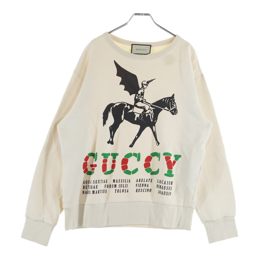 GUCCI(グッチ) 19SS ウイングジョッキー フロントプリント クルーネックスウェット トレーナー ホワイト 475532 XJAKP