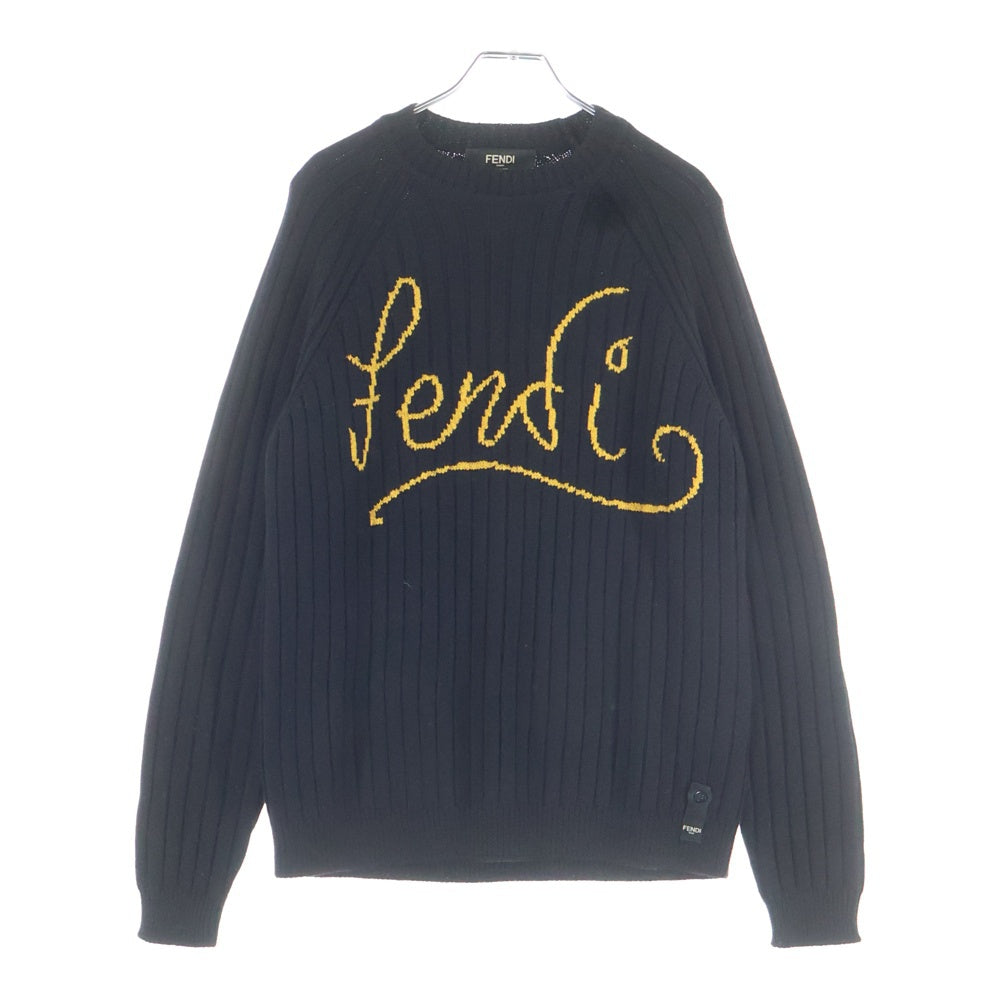 FENDI(フェンディ) 21AW フロントロゴエンブロイダリー クルーネックニットセーター ブラック FZY451 AH33