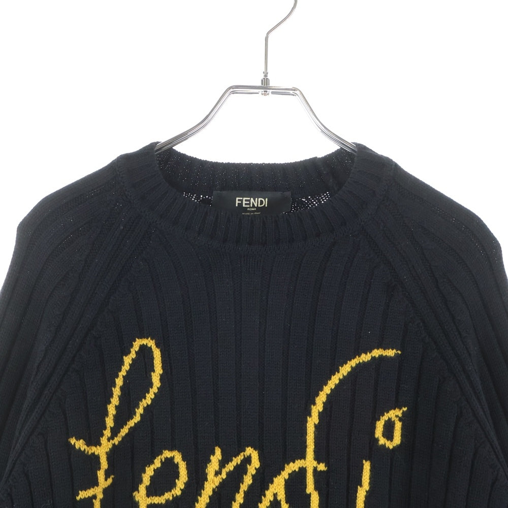 FENDI(フェンディ) 21AW フロントロゴエンブロイダリー クルーネックニットセーター ブラック FZY451 AH33