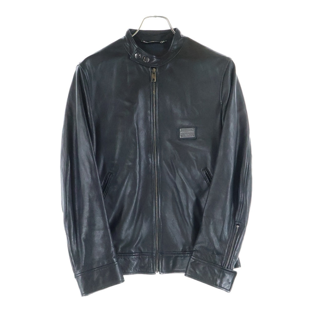 DOLCE & GABBANA(ドルチェアンドガッバーナ) ラムレザー ロゴプレート シングル ライダースレザージャケット ブラック G9GH0L