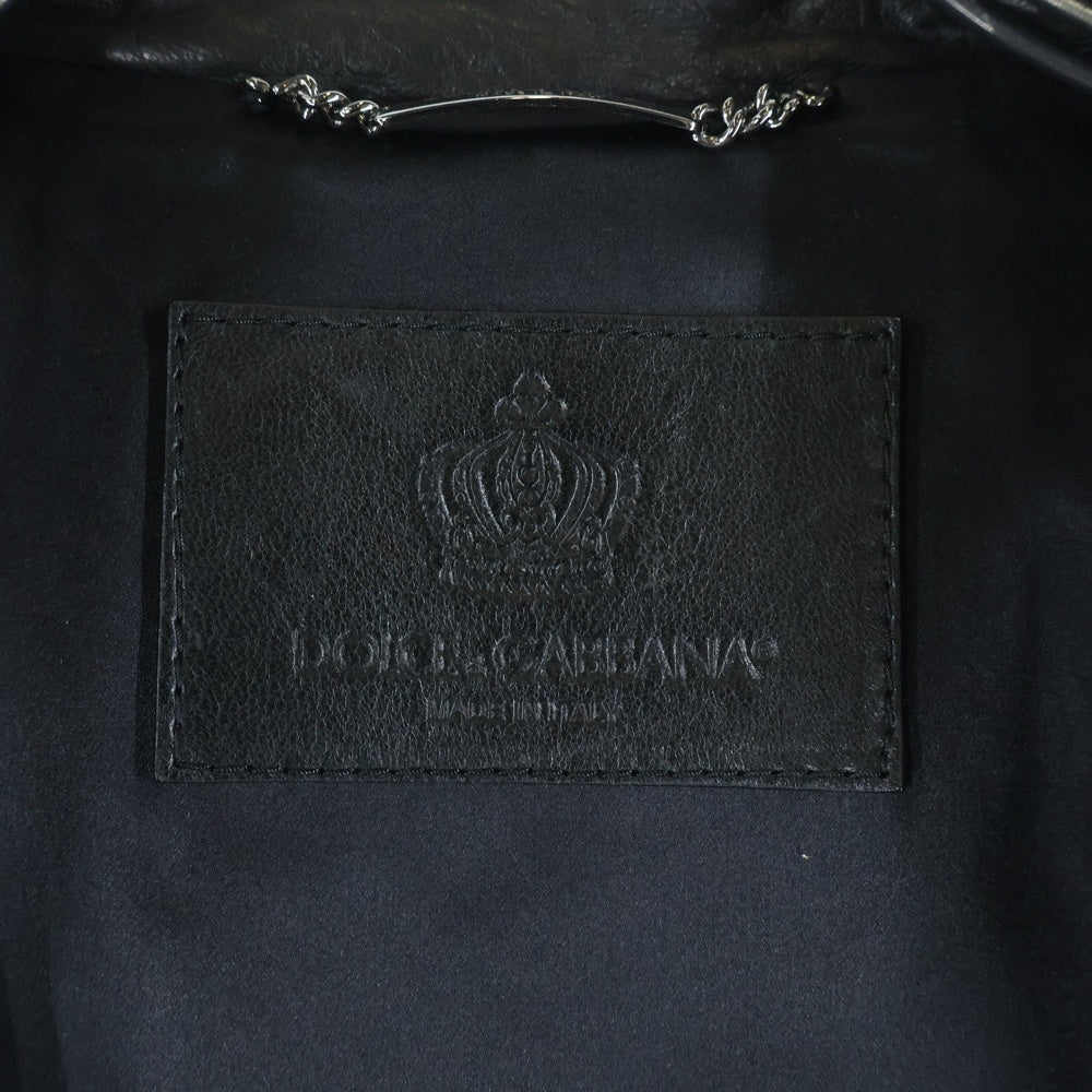 DOLCE & GABBANA(ドルチェアンドガッバーナ) ラムレザー ロゴプレート シングル ライダースレザージャケット ブラック G9GH0L