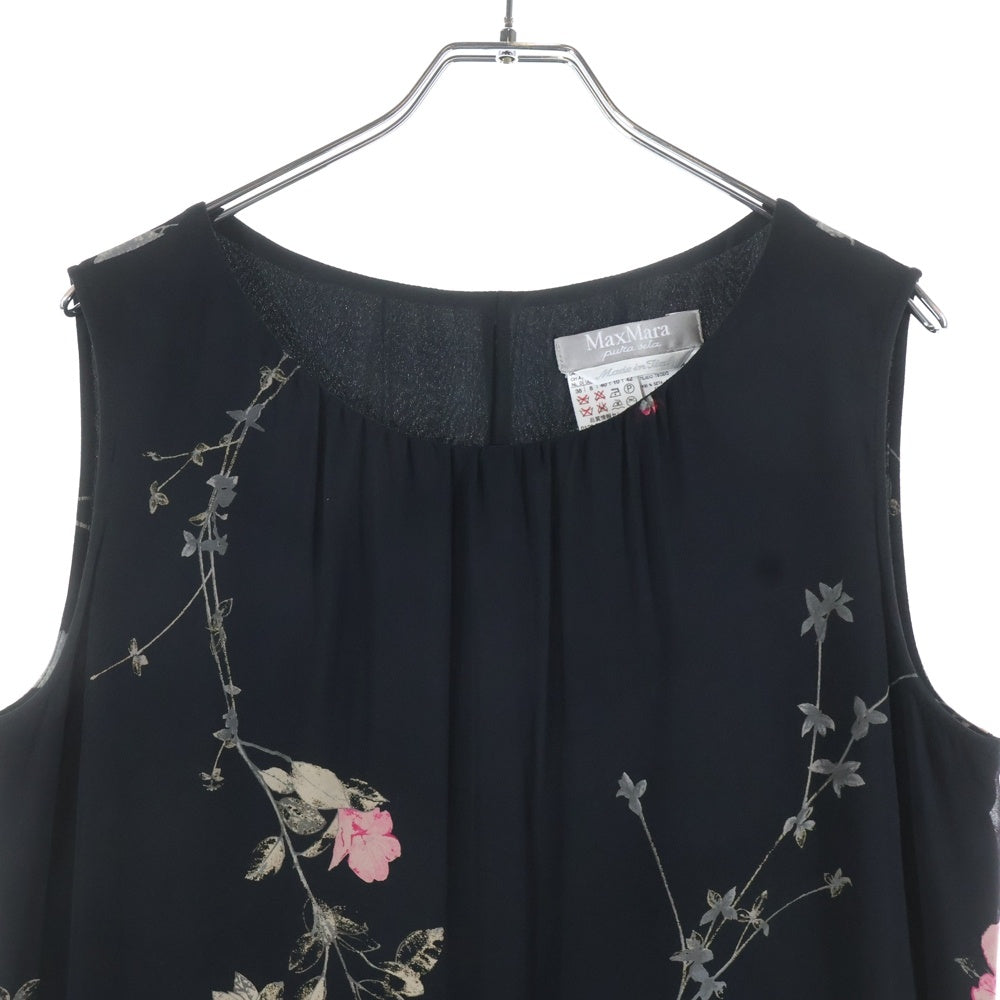 Max Mara(マックスマーラ) ピュアシルク 花柄 ノースリーブ ロングワンピース レディース ブラック