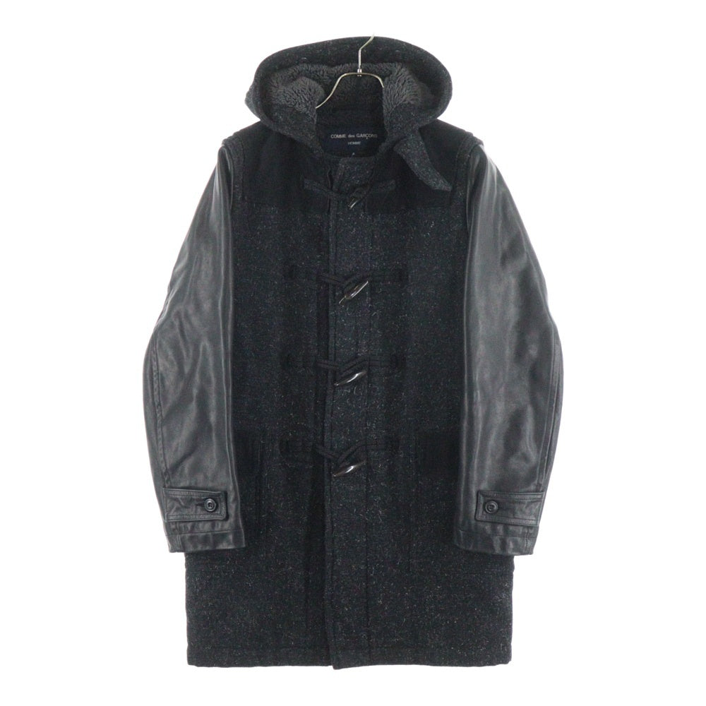 COMME des GARCONS HOMME(コムデギャルソンオム) 14AW 袖レザー 内ボア ダッフルコート ブラック HN-C012