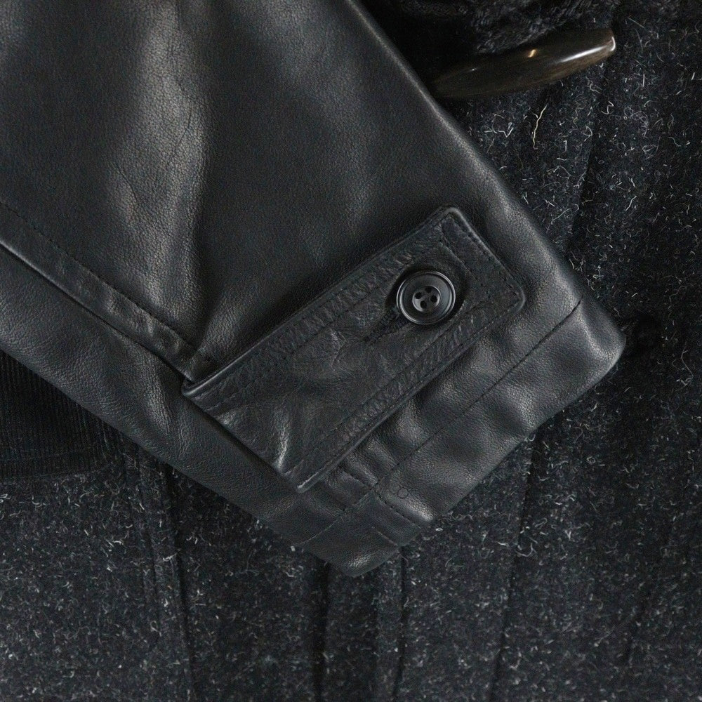 COMME des GARCONS HOMME(コムデギャルソンオム) 14AW 袖レザー 内ボア ダッフルコート ブラック HN-C012